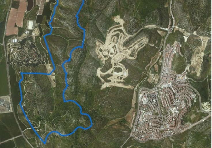 View showing the designated border of the new Elah Valley national park in Israel. "North" is to the right. (Photo courtesy of INPA)